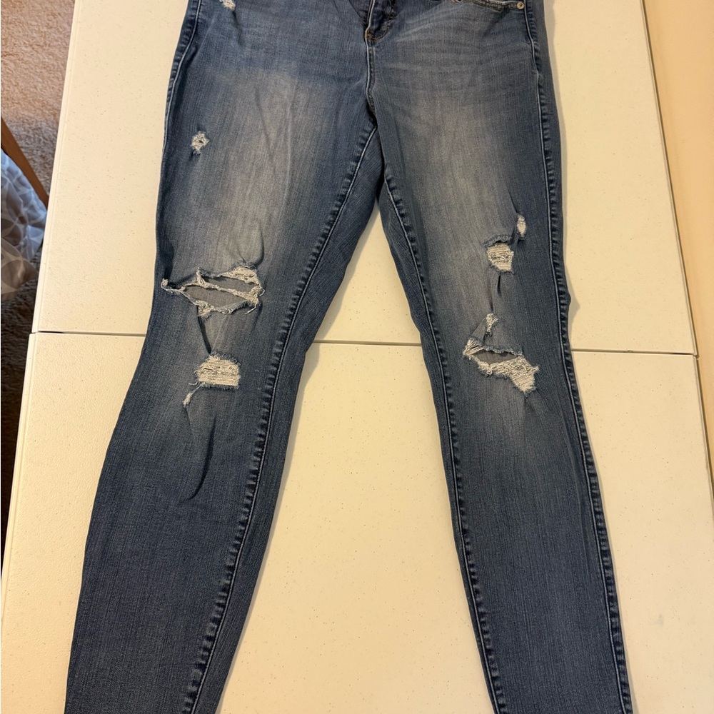 Torrid Blue Skinny Distressed Jeans